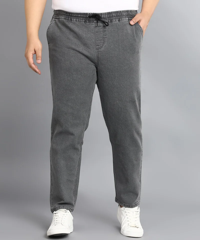 Urbano Plus Men's Grey Regular Fit Washed Jogger Jeans Stretchable